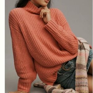 Maeve Anthropologie Size L The Dakotah Oversized Turtleneck Sweater Rose Pink
